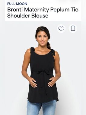 Full Moon Bronti Maternity Peplum Tie-Shoulder Blouse - Black